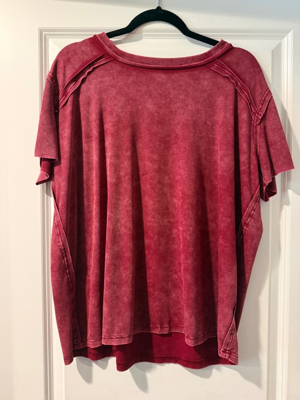 Zenana Outfitters Washed Wine Pink Short Sleeve Crewneck Top